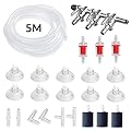 Aquarium Air Flow Control 24 in 1 Kit, including 3-Way Air Valve Distributors, 5M Airline Tube Hose, 3 Non-return Check Valves, 3 Air Bubble Stone, 10 Suction Cups & 6 Connectors for Fish Tank Pumps