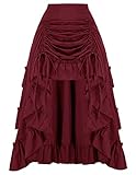 Long Skirt for Women Steampunk High Waist Ruffle Skirt Renaissance Skirts Wine XL