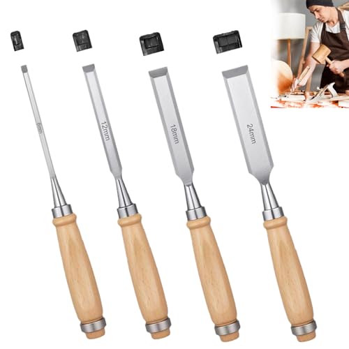 4tlg. Stechbeitel Set für Holz Stemmeisen Holz Scharfes Holzwerkzeug Stecheisen Holzbearbeitungswerkzeuge Holzmeißel für Holzbearbeitung DIY Woodworking Tools (6 12 18 24mm)