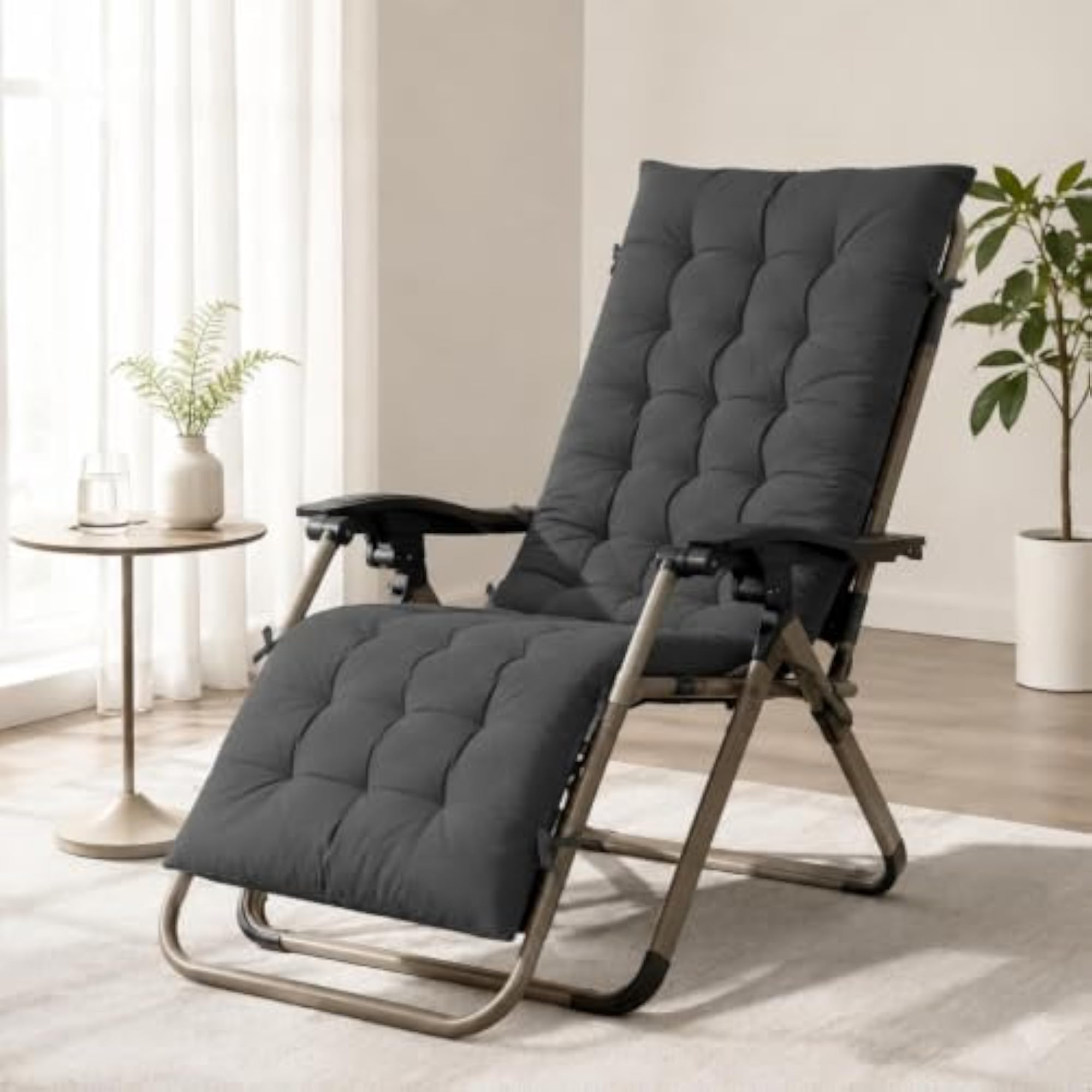 Quilted Chair Cushion with Tie Cords, Black