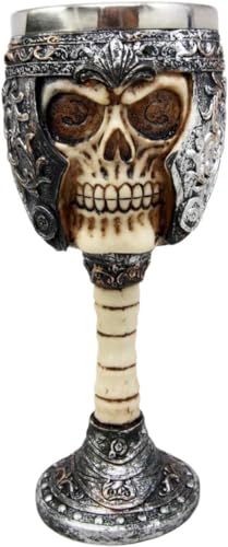 Ebros Gift Roman Centurion General Skull With Galea Helmet Wine Drink Goblet Chalice Cup Figurine 6oz Medieval Skeleton Ossuary Bones Skulls Alchemy Macabre Halloween Decorative Accent