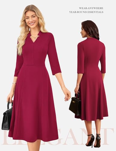 Image of GRACE KARIN Work Dresses for Women 2026,Midi Business Dress,3 /4 Sleeve Classy Fit and Flare Dress with Pocket