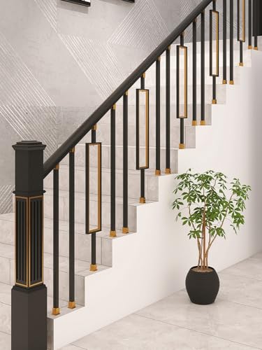 Barandilla de metal para escalera con acabado de lujo negro y dorado de 37,4" 7