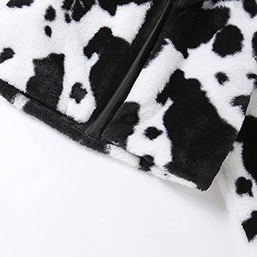 Faux Fur Jackets for Women Fashion Cows Print Winter Shaggy Coats Cropped Open Front Warm Fuzzy Outerwear3