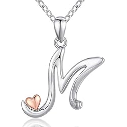 Collar Inicial Plata De Ley CELESTIA Letra M Collar para Mujeres Niñas, Letra Inicial y Corazón Colgante de Plata de Ley 925 y Oro Rosa, Joyería Personalizados para Ella
