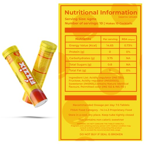 Image of Fizzix Cocktail Effervescent Tablets, 10 Pack, Low Sugar Drink Mix for Mocktails and Cocktails (MANGO)