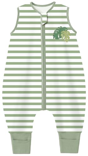 Image of Chilsuessy Toddler Sleep Sack with Feet 3-4 T, 1.0 TOG Cotton Baby Wearable Blanket with Legs, Sleep Bag Walker with 2-Way Zipper, Stripe
