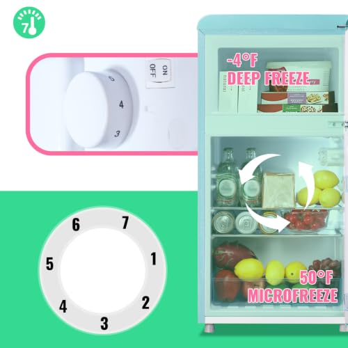 Image of DEMULLER Retro Mini Fridge with Top Freezer 100L Small Refrigerator with Two Doors & Two Handles Dorm Fridge with 7 Temperature Settings Spacous Capacity & Ideal Size Blue