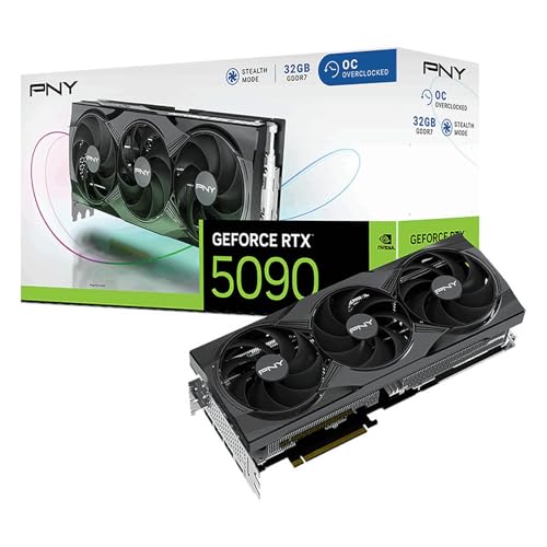 PNY NVIDIA GeForce RTX 5090 32GB GDDR7 GPU, Blackwell Architecture, DLSS 4, Ray Tracing, HDMI 2.1 + 3X DisplayPort, Graphics TDP 600W