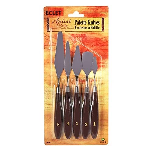Eclet Palette Painting Knives - Set of 5 Various Sizes & Shapes, Stainless Steel Scraper Spatula with Polished Brown Handle for Artist Canvas Oil Paint Mixing Colour(A) (B0CKXZ41V3) Amazon Price History, Amazon Price Tracker