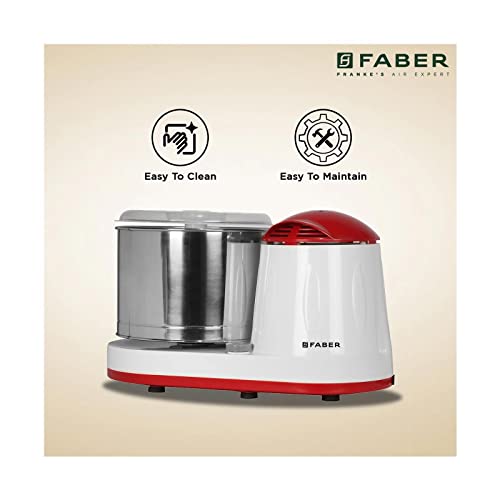 Faber 2L 150W Wet Grinder, SS Drum with high grade stone, 25 min continuous runtime, overload protector, transparent lid and air vent || 2-year comprehensive warranty (FGW DURAMAX WH 150 W) White