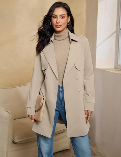 luvamia Trench Coat Women Mid Length Classic Double Breasted Lapel Business Casual Fall Jacket Coats Outerwear with Belt2