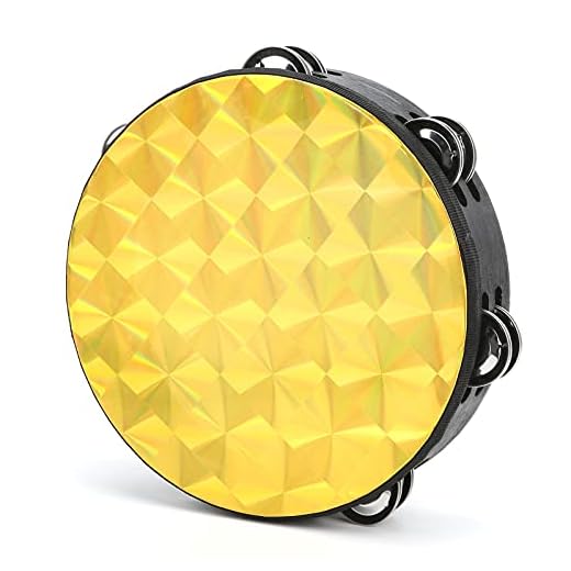 Tomotato Panderetas Panderetas de Doble Hilera de 8 Pulgadas, Cascabeles de Metal Campana de Mano Campana de Mano Tambor Pandereta Percusión de Mano para Iglesias de Fiestas(Oro)