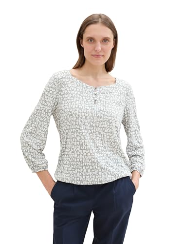 TOM TAILOR Damen Crincle Blusen-Shirt mit Alloverprint,36134 - neutral Tile Design, L