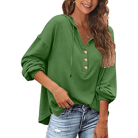 POMTIMCO V Ausschnitt Kapuzenpullover Damen Longsleeve U Ausschnitt Langarm Pulli Oberteile Longshirt Cover
