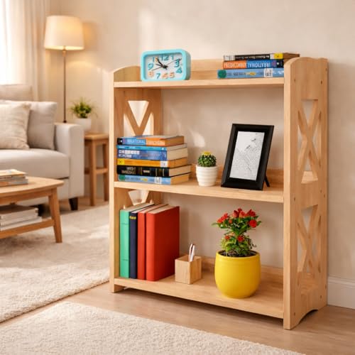 Image of Wooden 3 Tier Bookshelf, Small Wood Bookcase Storage Shelf, Open Shelf Organizer for Bedroom, Living Room and Office (Natural, 3 Tier)