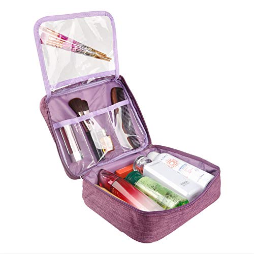 Portable Travel Makeup Cosmetic Bag Organizer Waterproof Toiletry Bags With Handle and Zipper (Medium, Purple)