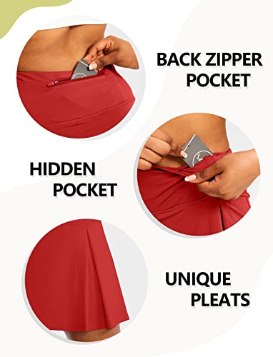 Viodia Women's Pleated Tennis Skirts With Pockets High Waisted Golf Skorts Skirt For Women Athletic Running Workout Red #TOP3