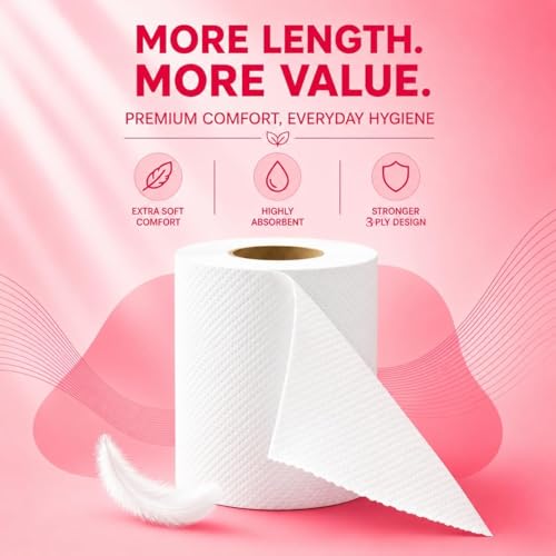 Image of Softouch 3 Ply Toilet Tissue Roll | Soft & Highly Absorbent | 375 Sheets Per Roll | 4 Rolls | Bathroom Tissue