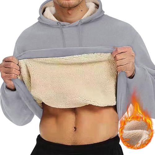 Ymosrh Men's Casual Hoodies, Fuzzy Fleece Lined Hoodie Fall Winter Warm Pullover Hooded Sweatshirt, S-3XL4