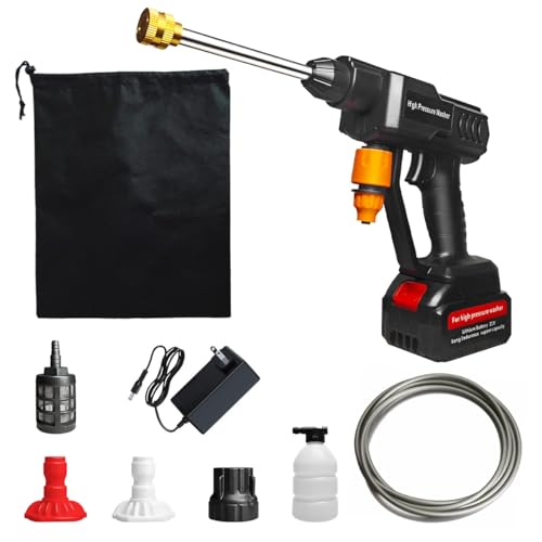 Akku Hochdruckreiniger, RNSSEZ Gisam Pressure Washer, Druckreiniger Mobiler mit 1.0Ah Batterien, 3-Gang-Modus Max 65Bar, 180° Drehbare Düse, Schaumsprüher, 5M Schlauch | Reinigung Bewässerung