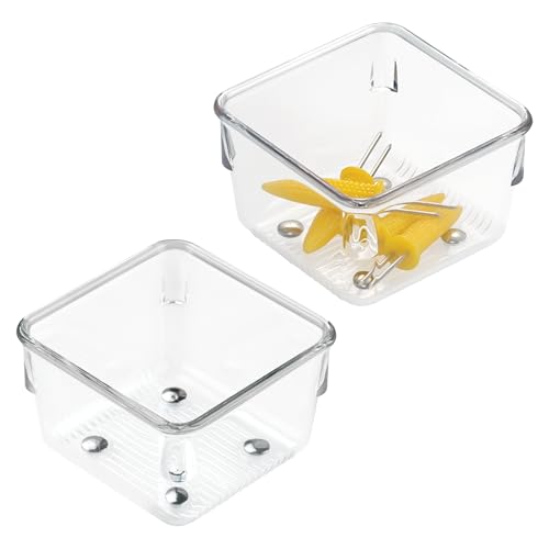 Image of InterDesign Linus Kitchen Drawer Organizer for Utensils, Tools, Gadgets - Set of 2, 3 inch x 3 inch x 2 inch, Clear | Storage Container, For Vanity, Bathroom, Kitchen Drawers