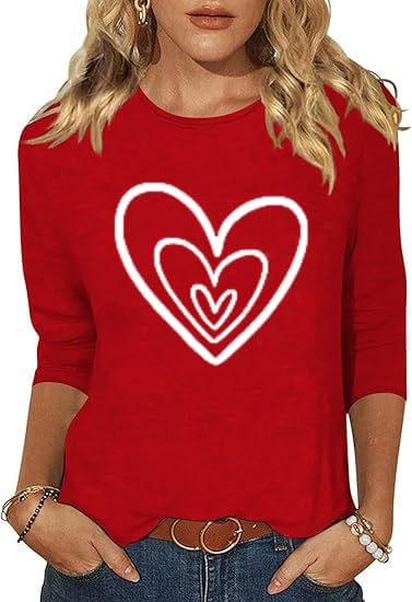 3/4 Sleeve Valentine's Shirts for Women Love Heart XOXO Cute Graphic T Shirts Casual Spring Day Tops Tee