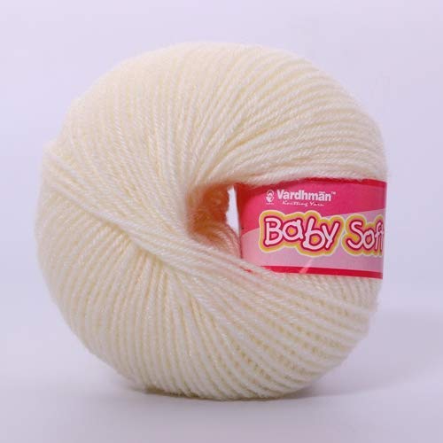 Image of Vardhman BabySoft Knitting Yarn | 100% Acrylic Wool | 4 Ply | Thin Knitting & Crocheting Hook Thread & Lightweight | Special Baby Wool | 150 Grams (6 Balls of 25g) | Machine Washable | Ideal for Blankets, Hats, Booties Ultra-Soft for Baby Sweaters, Blankets, Caps, Socks, Soft toys, Art & craft | Available in multicolors - (BBL011 - Pearl Cream)