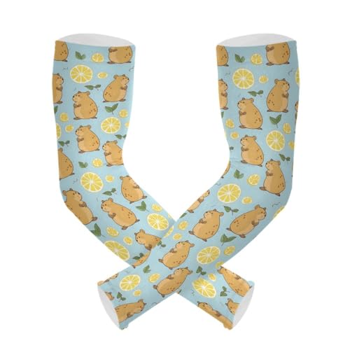 ALAZA Cute Capybara Fruit Lemon Gardening Sleeves Cooling Arm Sleeves Sun Protection Thumb Hole Arm Covers for Women Men