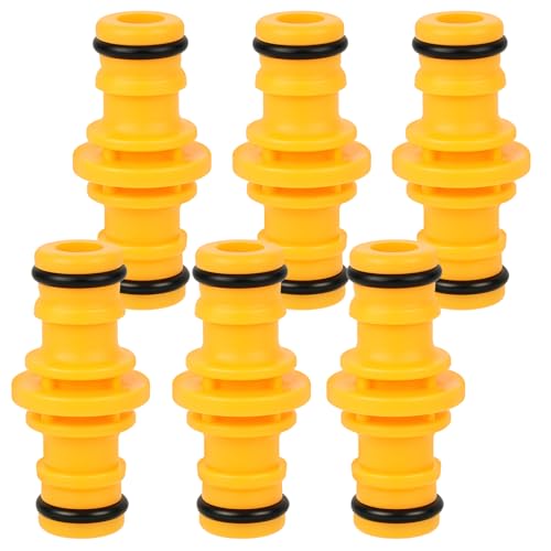 flintronic 6PCS Double Male Hose Connectors, 1/2 double male Hose-End Connector, Plastic hose end Connector Extender, for Join Garden Hoses Pipe Tube and garden Irrigation System (Yellow)