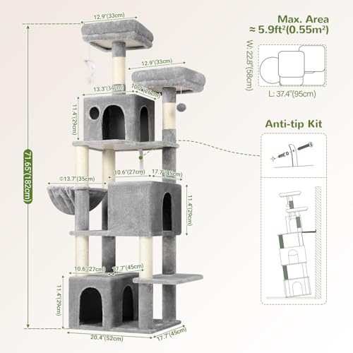 Globlazer F71 Cat Tree Tall, 71in Cat Tower for Indoor Cats, Light Gray by Globlazer - Used condition - Image 5