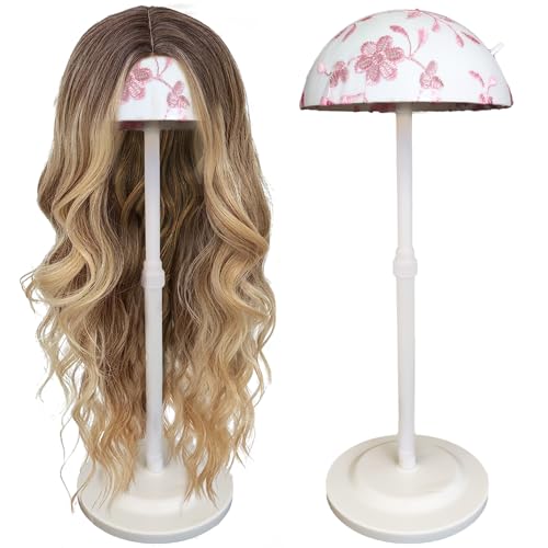 Wig Stand White 1PC Adjustable Height Portable Wig Holder Stands Non-Slip Wig Head Holders Sturdy Plastic Wig Head Stand for Multiple Wigs and Hats Styling Drying Display