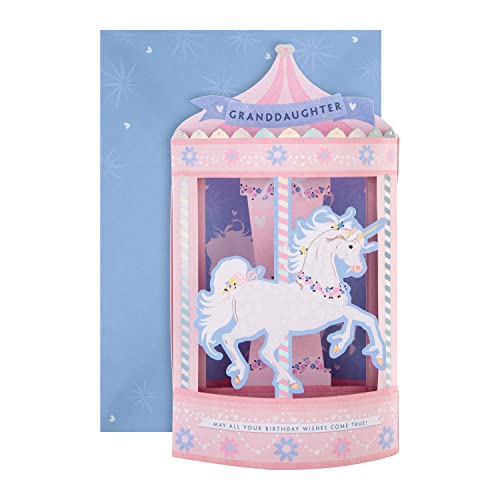 Hallmark Cartão de aniversário 3D para neta, design bonito carrossel de unicórnio