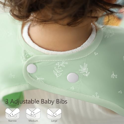 Image of Susurration Baby Long Sleeve Bib Waterproof Sleeved Bib Smock for Baby | 2 Pack Baby Reusable Feeding bibs, 6-36 Months Baby Feeding Essentials - Green Elephant