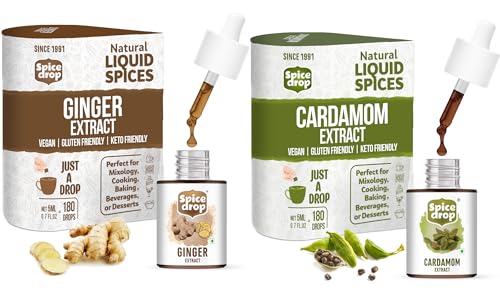 Spice Drop Spicy Tea Combo ( Natural Extract of Cardamom and Ginger ), 10ml, 180 drops, for Food, Beverages and Dessert