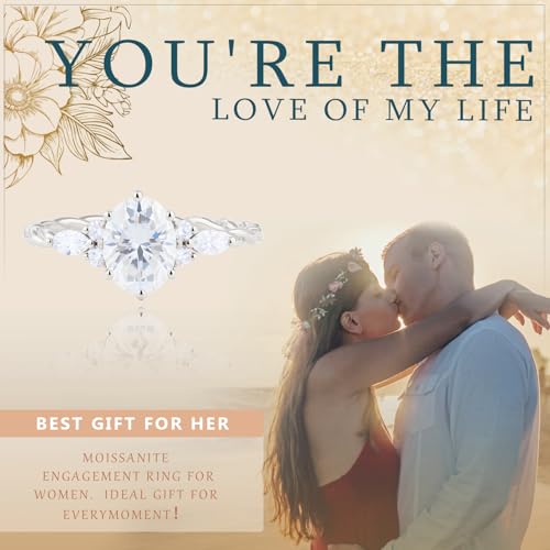 Moissanite Engagement Ring for Women 1.4CT Oval Cut Moissanite Ring 925 Sterling Silver Wedding Band for Women Promise Rings for Her Wedding Rings Size 3-104