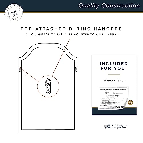 Image of MCS Master & Co. 20x30 Mirror with Natural Woodgrain Solid Wood Frame, Arched Wall Hanging Large Mirror for Bathroom, Bedroom & Livingroom