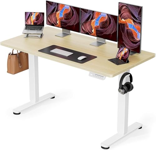 ErGear 電動 オフィスワークテーブル 昇降式デスク スタンディングデスク 幅140cm 耐荷重80kg 高さメモリー機能 上下自動昇降 静音 収納フック付き 机 作業机 テレワーク 【幅140 x 奥行き70 x 高さ72-118cm】(木目調)