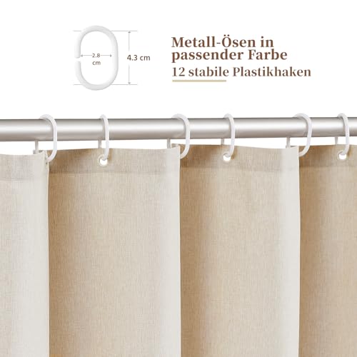 Rideau de douche textile anti-adhérence à dos imperméable crème BTTN - 7