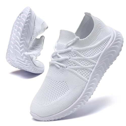UNQWQZ Schuhe Herren Atmungsaktiv Sportschuhe Hallenschuhe Leicht Laufschuhe Turnschuhe Freizeit Running Tennis Sneakers Straßenlaufschuhe Trainingsschuhe Weiß 45