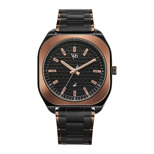 Image of Fastrack Vyb 6.0 Aviator Quartz Black Shaped Dial Men's Watch | Stainless Steel Strap Material Analog | Guys Analog Watches - FV30034KM01W