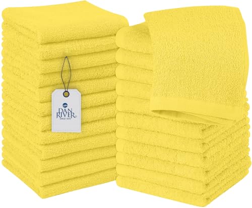 Image of DAN RIVER 24 Pack Wash Cloths for Showering [12x12] - 100% Cotton Washcloths Premium Quality Flannel Face Cloths for Bathroom, Highly Absorbent and Soft Feel Wash Clothes, Yellow