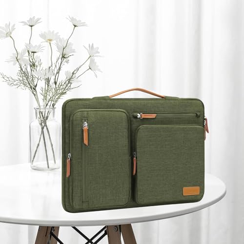 Image of MOSISO 360 Protective Laptop Case 14 inch, 14 inch Laptop Sleeve Compatible with HP Lenovo Dell ASUS Acer, HP, Dell Latitude, Lenovo, Side Open Carrying Case with 4 Zipper Pockets&Handle, Olive Green