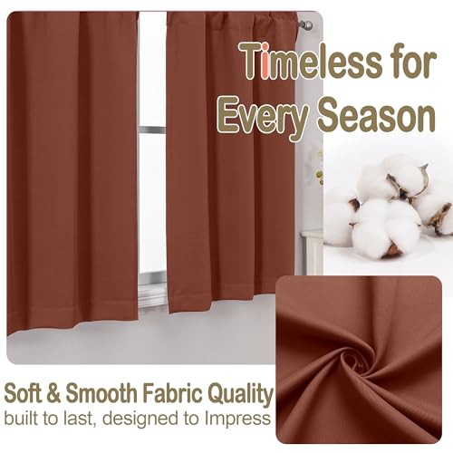 Image of Kitchen Curtains for Small Window Treatment, Light Filtering Short Cafe Curtains Over Sink, Half Window Drapes Tier for Bedroom Bathroom Rod Pocket, 2x40Wx36L Inches, Terracotta