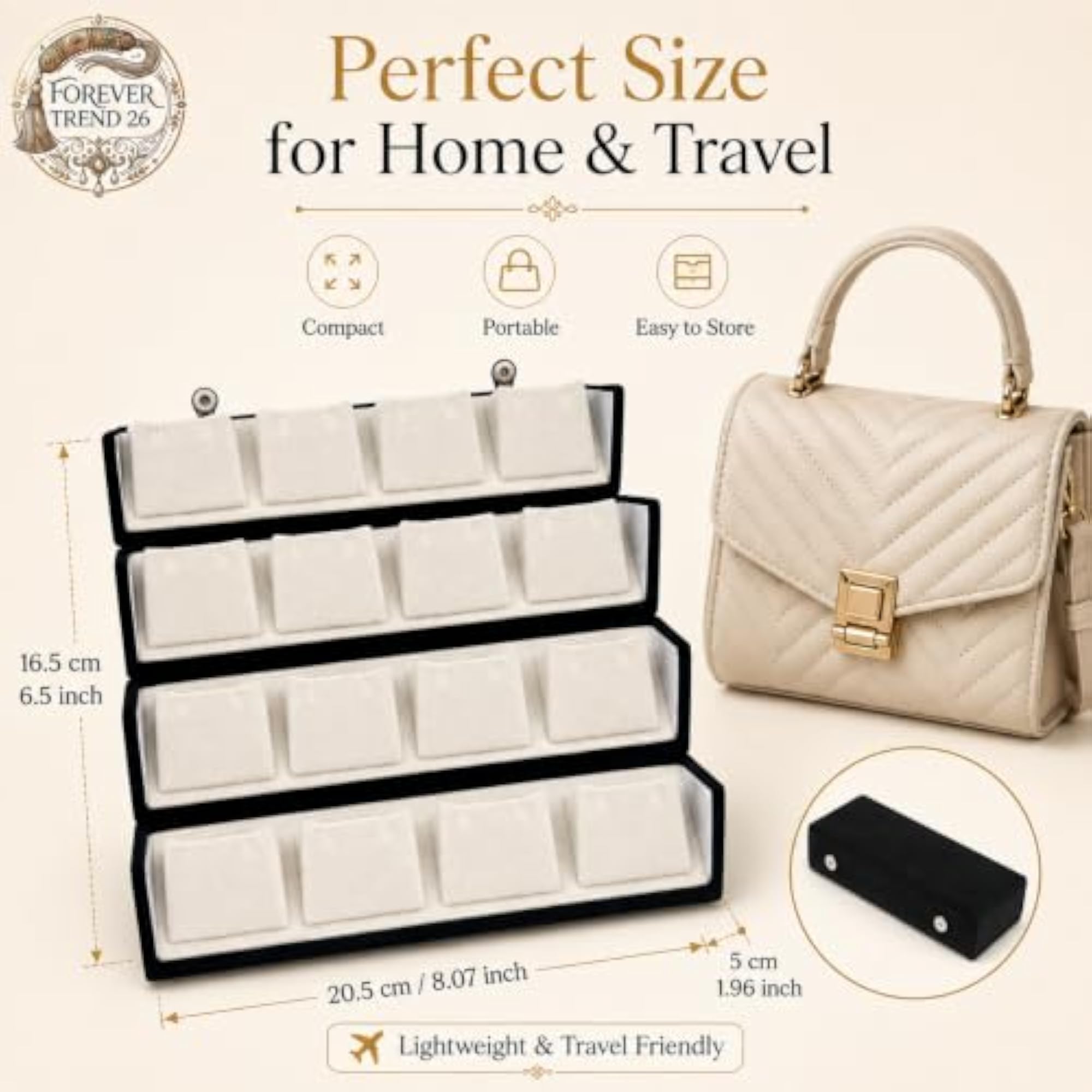 4-Tier Velvet Earring Organizer, 16 Pair, Black