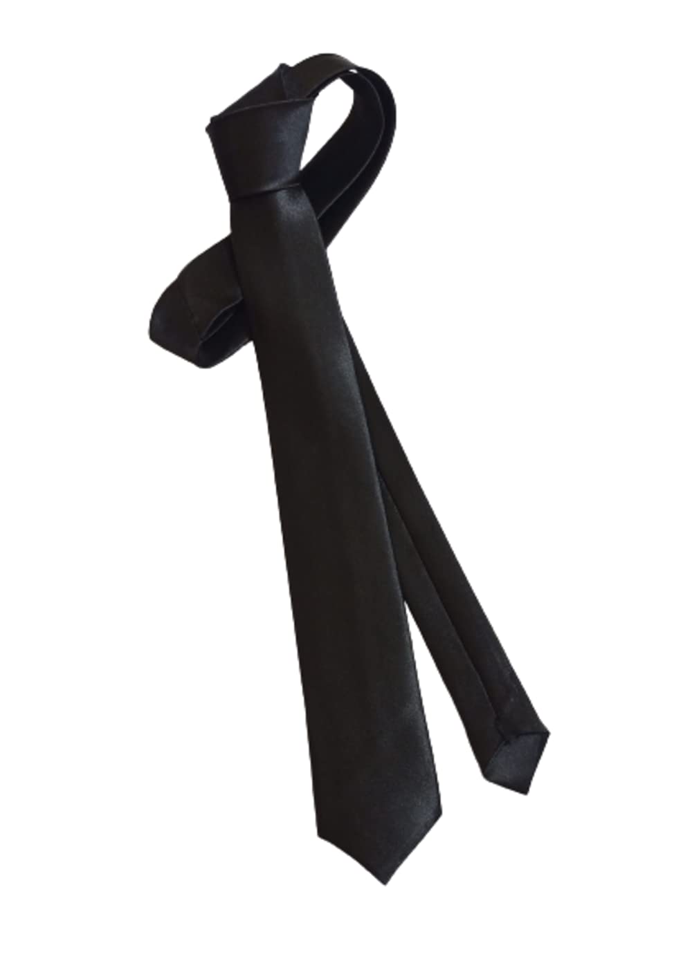 Mens Tie Necktie (free size) Black Formal Gift Silk Satin Men Thin Skinny Solid Plain (Slim)