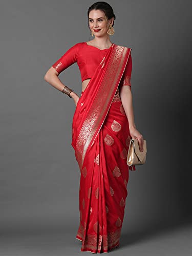 Image of AKHILAM Women's Banarasi Silk Blend Woven Design Golden zari Work Saree With Unstitched Blouse Piece (2PAKHI41 Parent)