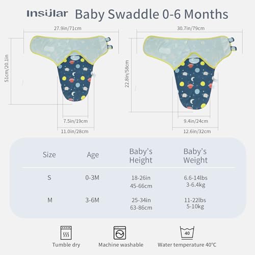 Image of insular Baby Swaddle Wrap, Swaddle Blanket for Newborn and Infant, Adjustable Swaddling Set for Boy and Girl, Soft Cotton Baby Sleep Sack 3 Pack, Space, Small(0-3 Month)