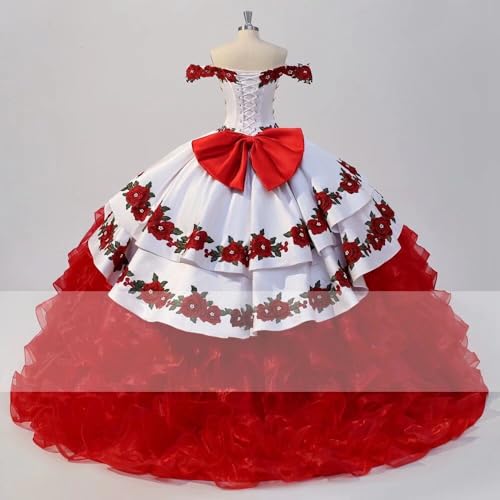 Floral Applique Pearls Quinceanera Dresses Charro Mexcian Style Ball Gown Sweet 15 Girls 20252