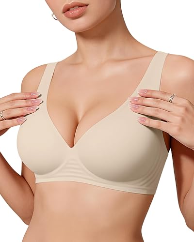 Image of OEAK Womens Deep V Bras Wireless Comfortable Bra Supportive No Underwire Bras Tshirt Push Up Bralettes Plunge Seamless Bra